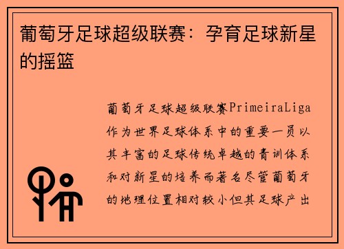 葡萄牙足球超级联赛：孕育足球新星的摇篮
